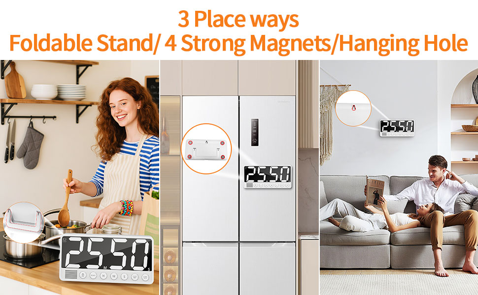 PULIVIA Extra-Large Display Digital Kitchen Timer Count Down/Up Timer for Cooking Home Gym, White