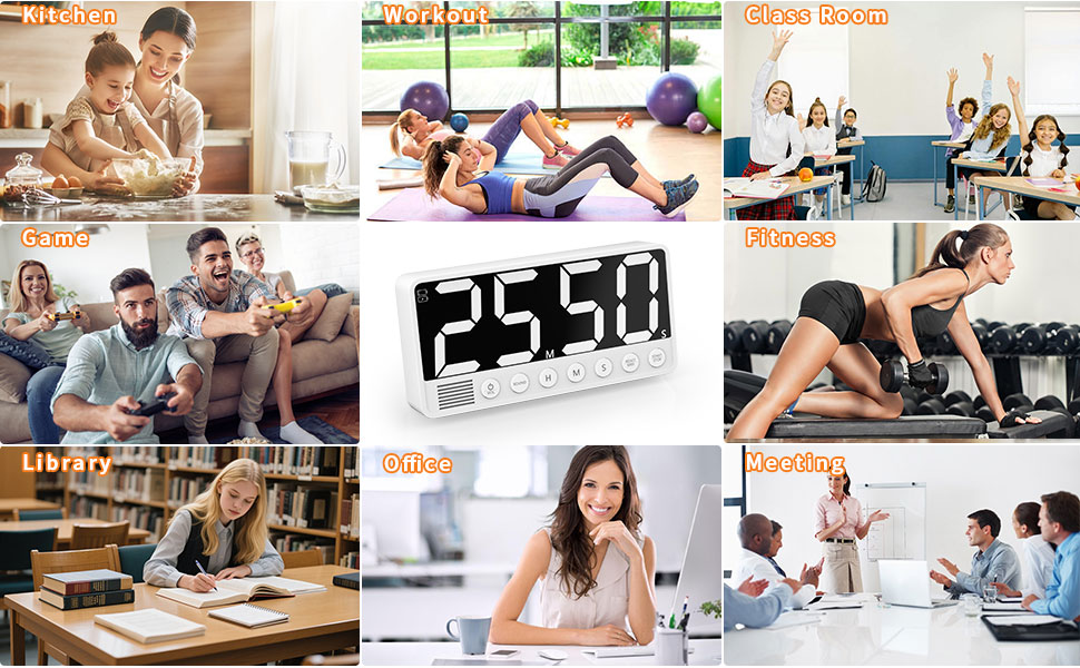 PULIVIA Extra-Large Display Digital Kitchen Timer Count Down/Up Timer for Cooking Home Gym, White