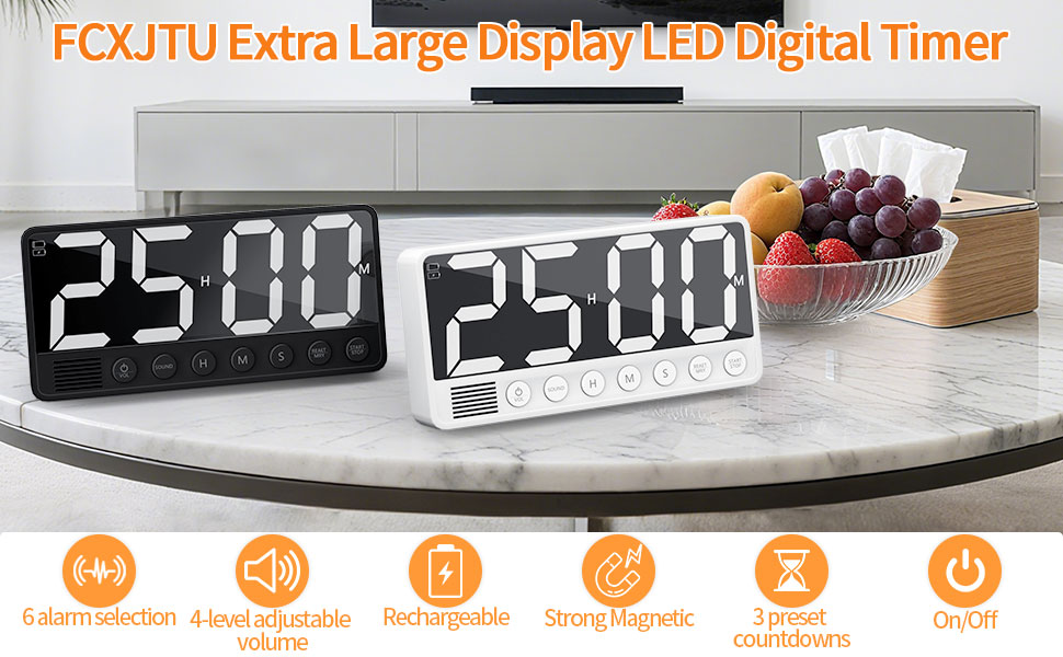 PULIVIA Extra-Large Display Digital Kitchen Timer Count Down/Up Timer for Cooking Home Gym, White