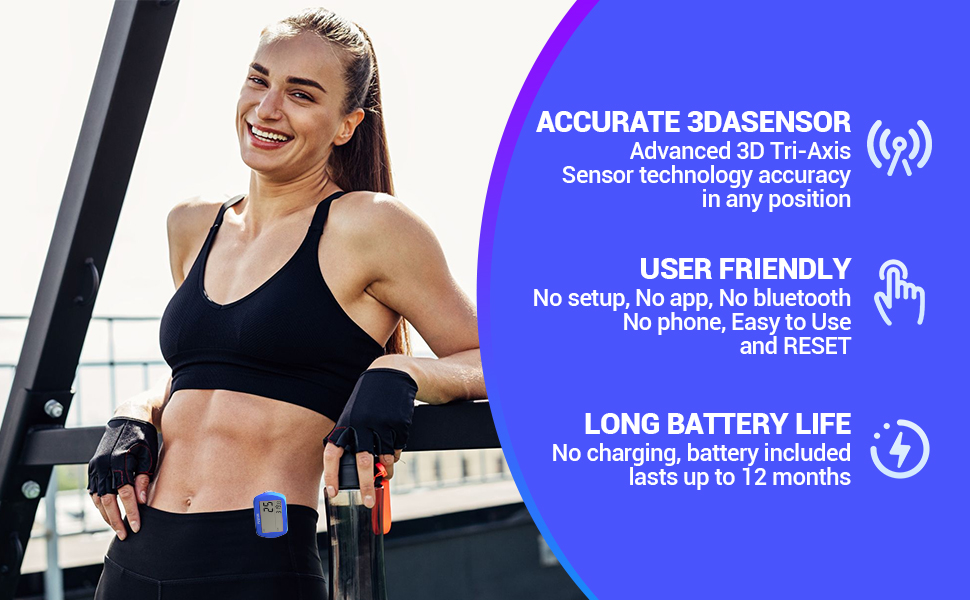 PULIVIA  YS-003 3D Pedometer for Walking Step Counter with Clock Clip-on Waist Pedomete 