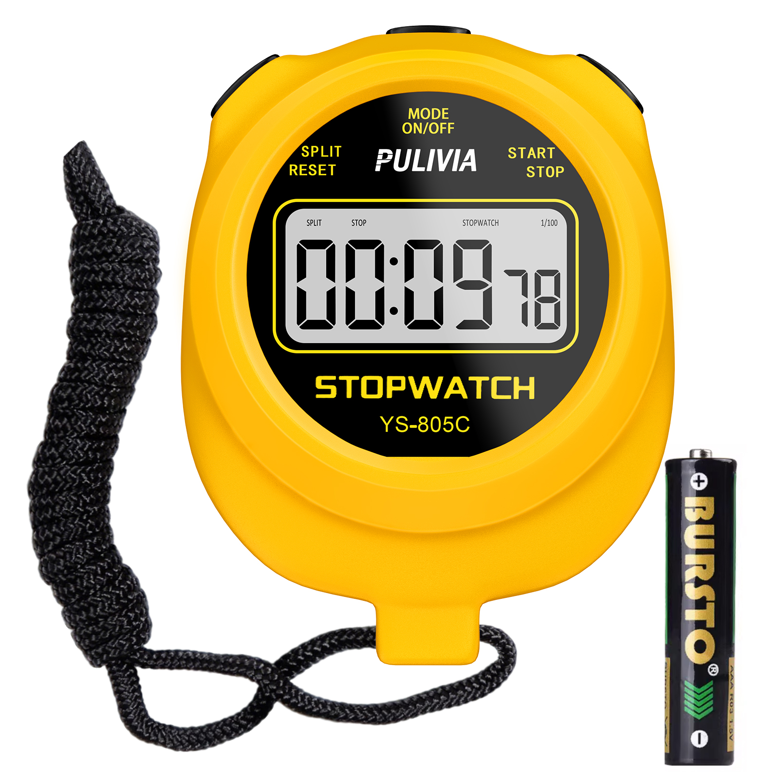 PULIVIA YS-805C Stopwatch Timer with Countdown, Simple Operation with ON/OFF, Yellow