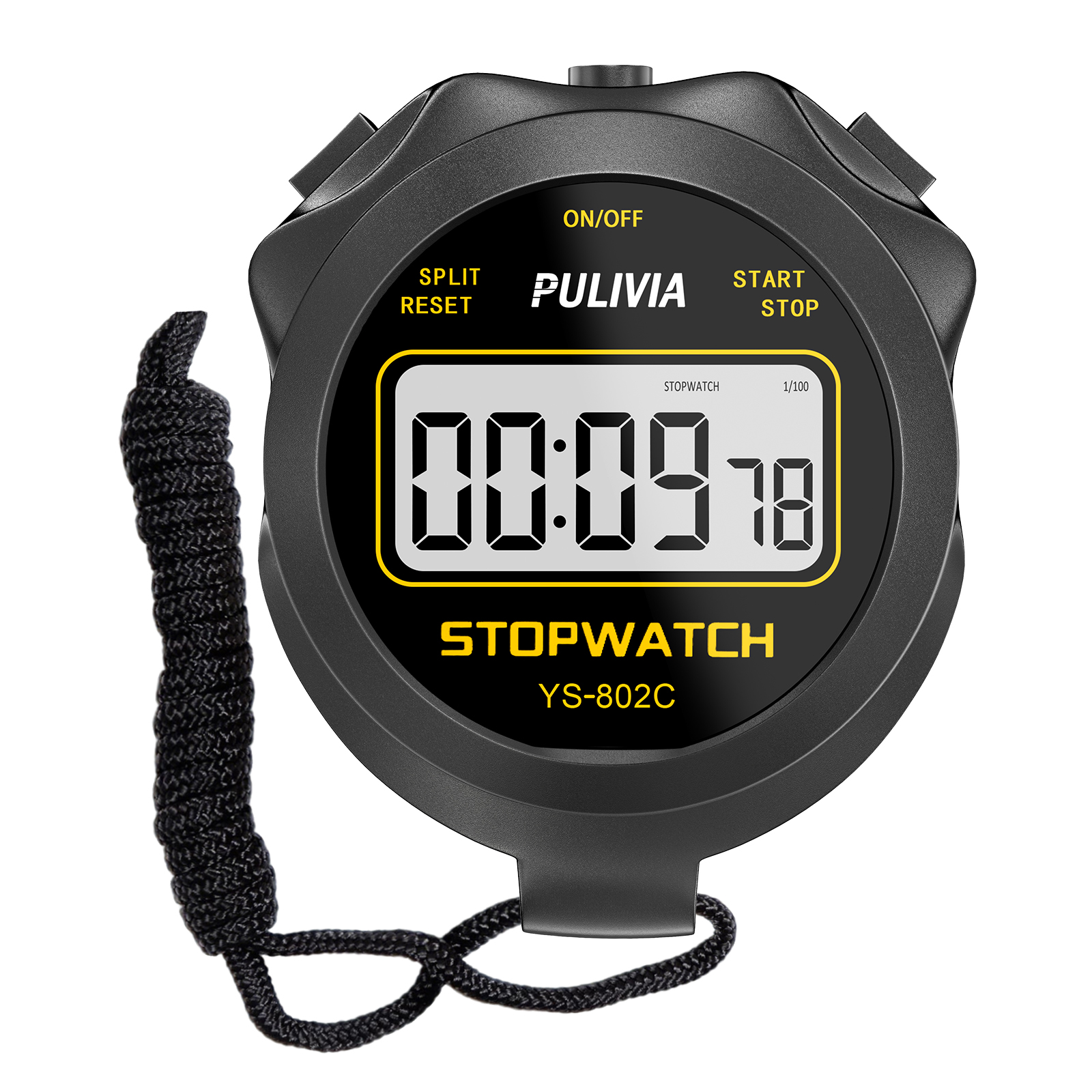PULIVIA YS-802C Stopwatch Timer Only Stopwatch with ON/OFF, NO Bell No Whistle, Black