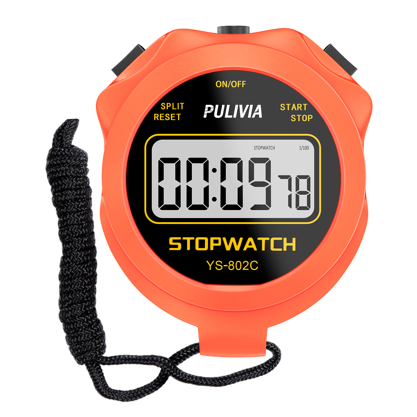 PULIVIA YS-802C Stopwatch Timer Only Stopwatch with ON/OFF, NO Bell No Whistle, Orange
