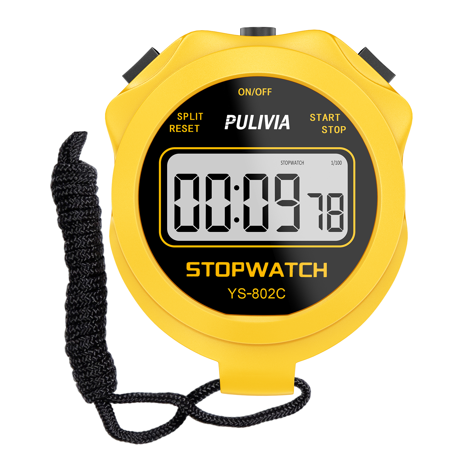 PULIVIA YS-802C Stopwatch Timer Only Stopwatch with ON/OFF, NO Bell No Whistle, Yellow