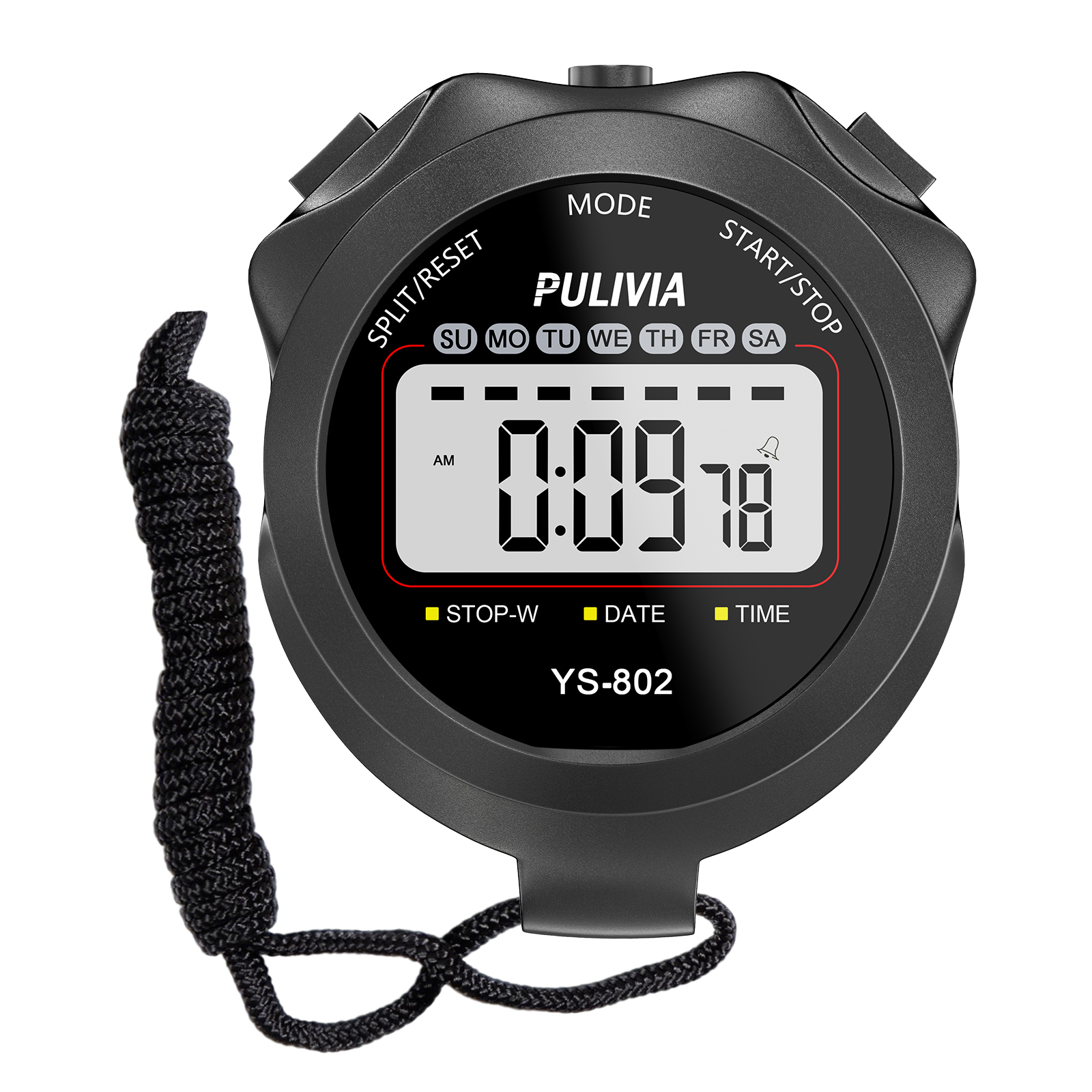 PULIVIA YS-802 Digital Stopwatch Timer, 2 Splits, Black