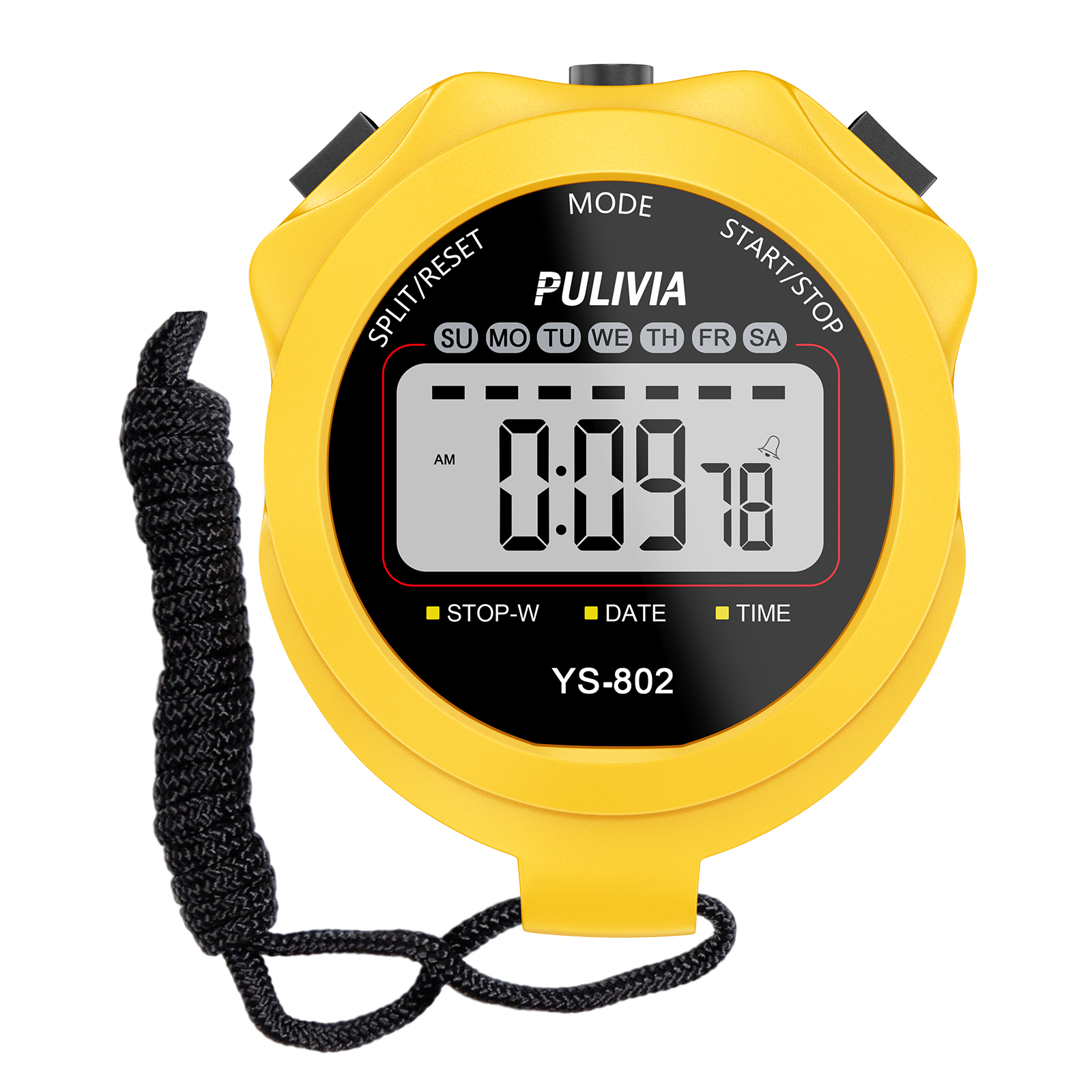 PULIVIA YS-802 Digital Stopwatch Timer, 2 Splits, Yellow