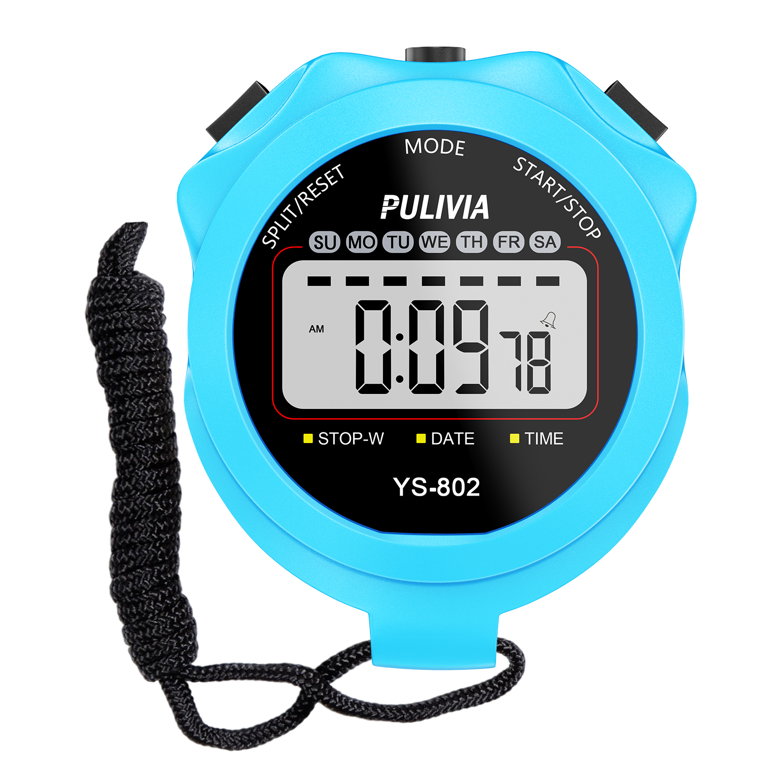 PULIVIA YS-802 Digital Stopwatch Timer, 2 Splits, Skyblue