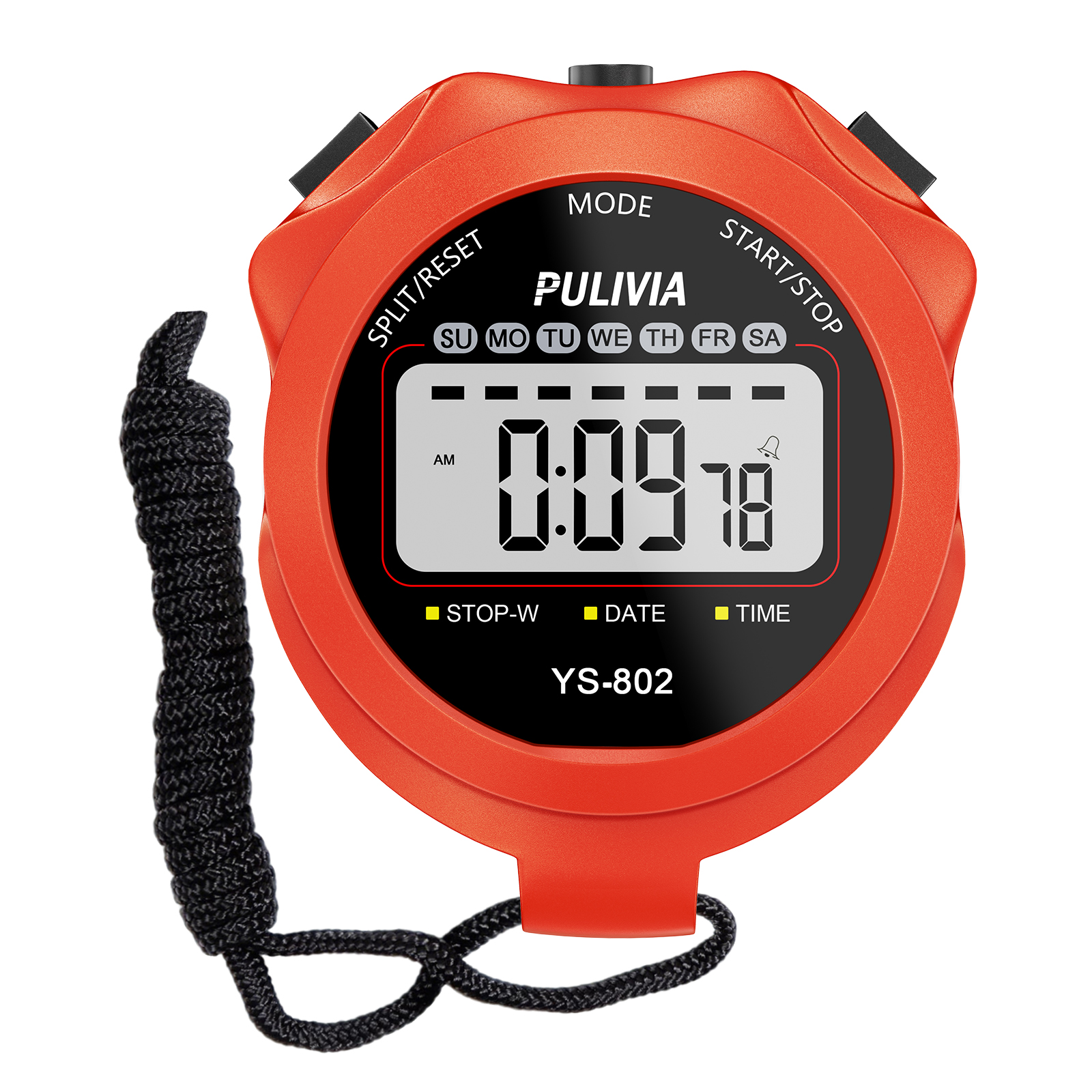 PULIVIA YS-802 Digital Stopwatch Timer, 2 Splits, Red