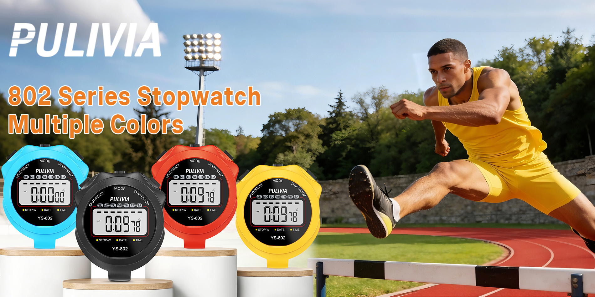 PULIVIA YS-802 Digital Stopwatch Timer, 2 Splits, Red