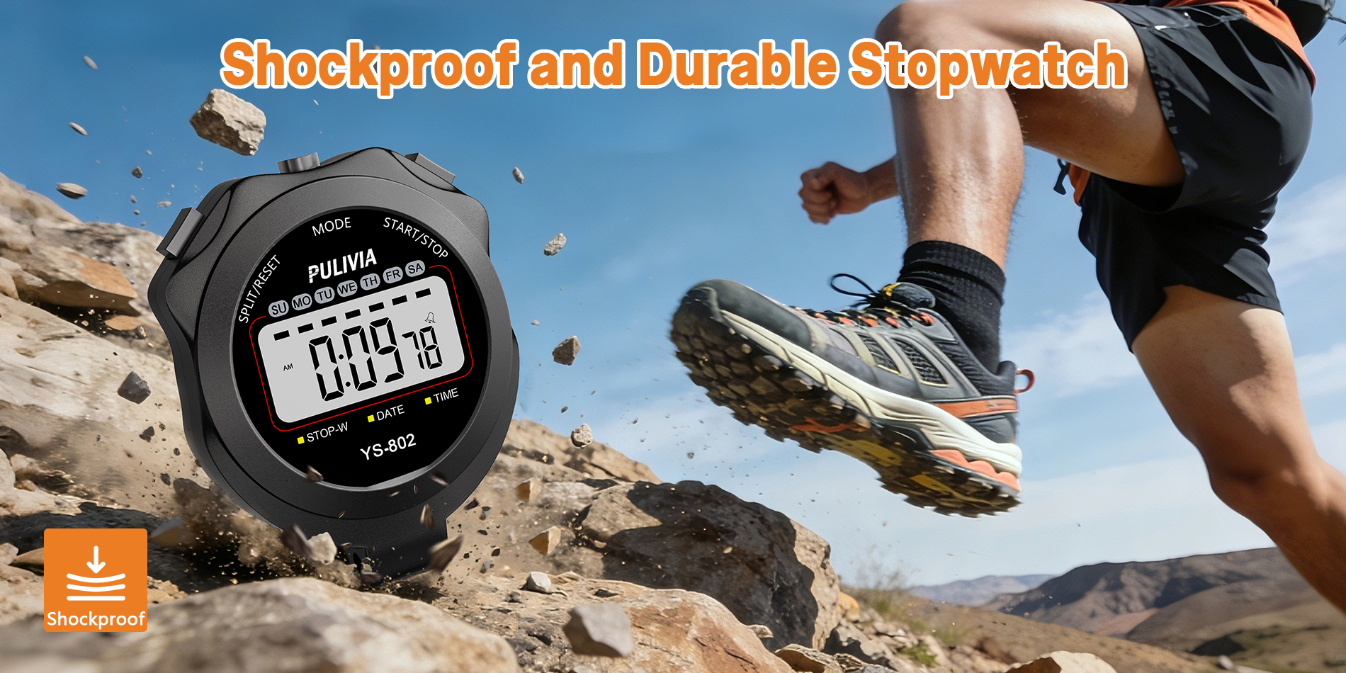 PULIVIA YS-802 Digital Stopwatch Timer, 2 Splits, Red