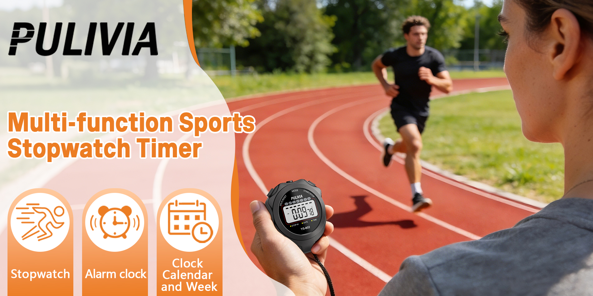 PULIVIA YS-802 Digital Stopwatch Timer, 2 Splits, Red