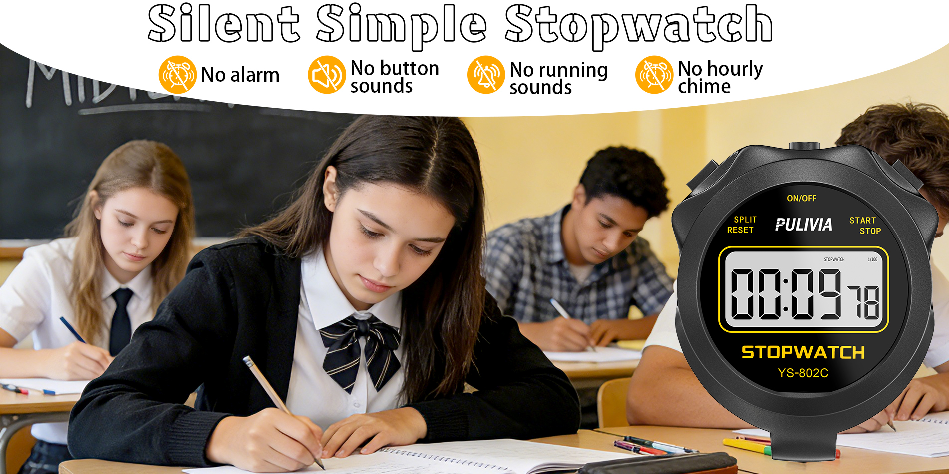 PULIVIA YS-802C Stopwatch Timer Only Stopwatch with ON/OFF, NO Bell No Whistle, Red