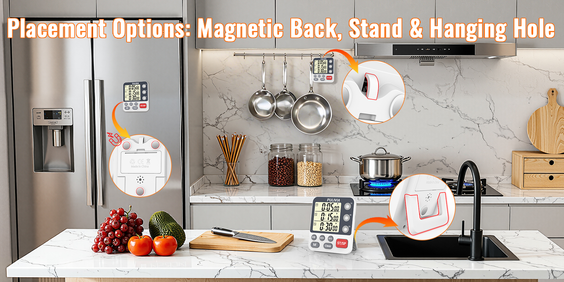 PULIVIA YS-318 Digital dual kitchen timer, 3-channel countdown triple timer