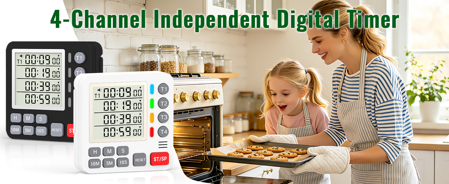 PULIVIA-166 4-Channel Digital Timer Kitchen Timer Stopwatch Countdown Forward Reverse 4-Way Simultan PULIVIA-166 4-Channel Digital Timer Kitchen Timer Stopwatch Countdown Forward Reverse 4-Way Simultan