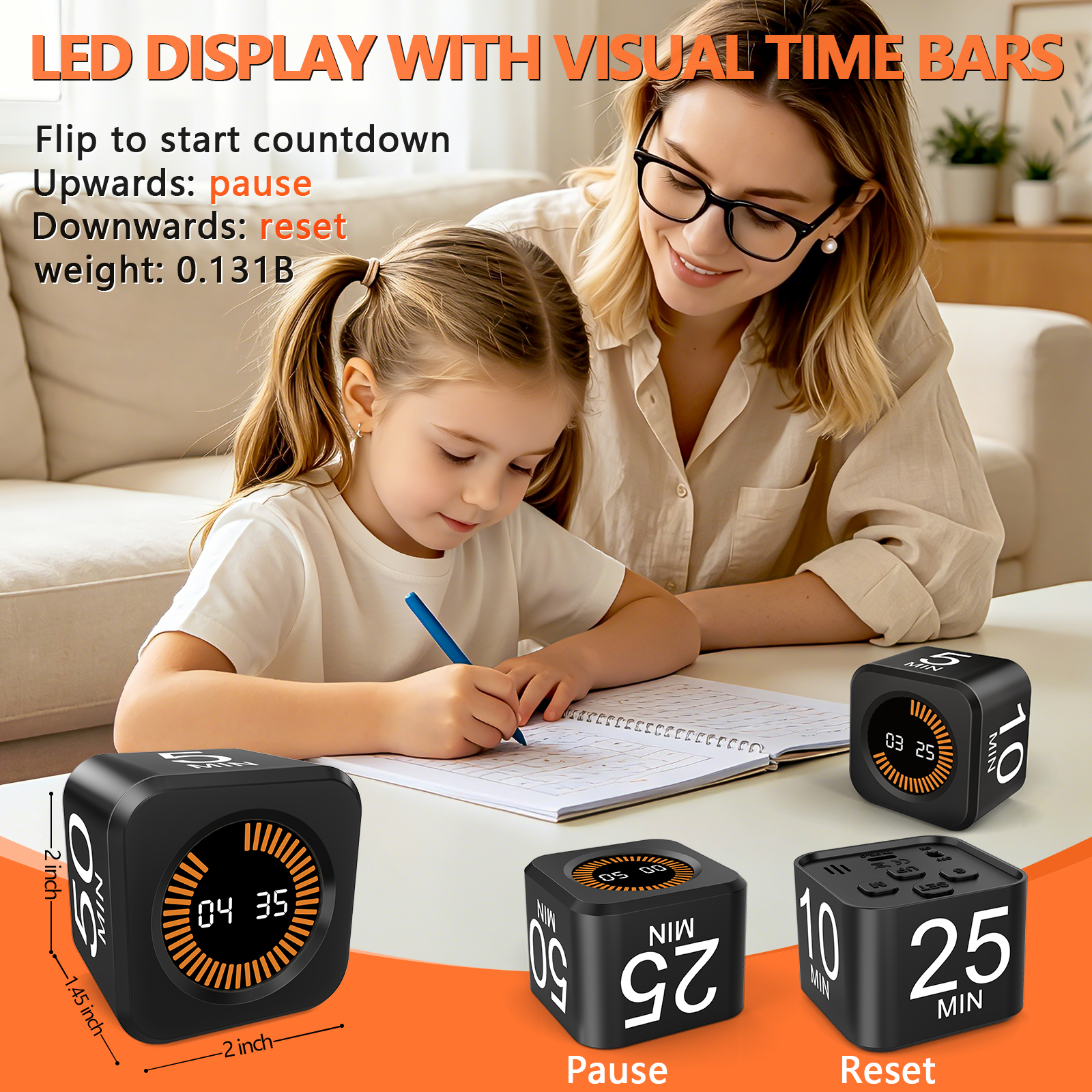 PULIVIA YS-1008 Visual Rotating Timer with 5, 10, 25 50 Minutes Preset, Desk Cube Count Down/up Tim PULIVIA YS-1008 Visual Rotating Timer with 5, 10, 25 50 Minutes Preset, Desk Cube Count Down/up Tim