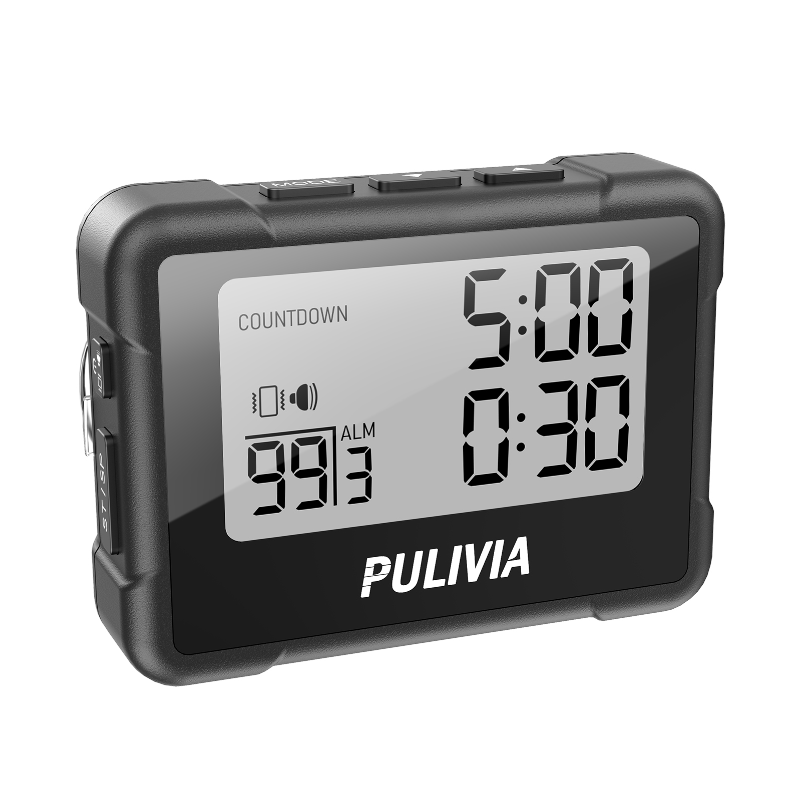 PULIVIA YS-909 Interval Timer Stopwatch with Clip Watch-Strap, Black